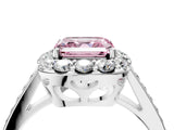 White gold Fancy Pink Asscher Cut Diamond Floral Halo Ring with Pavé Band and Prong Setting_11
