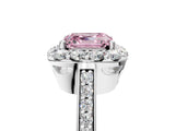 White gold Fancy Pink Asscher Cut Diamond Floral Halo Ring with Pavé Band and Prong Setting_12