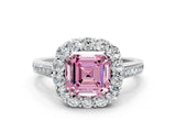 White gold Fancy Pink Asscher Cut Diamond Floral Halo Ring with Pavé Band and Prong Setting_7