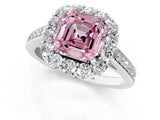 White gold Fancy Pink Asscher Cut Diamond Floral Halo Ring with Pavé Band and Prong Setting_8