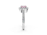 White gold Fancy Pink Asscher Cut Diamond Floral Halo Ring with Pavé Band and Prong Setting_9