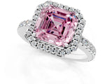 White gold Fancy Pink Asscher Cut Diamond Halo Engagement Ring with Pavé Band and Prong Setting_40