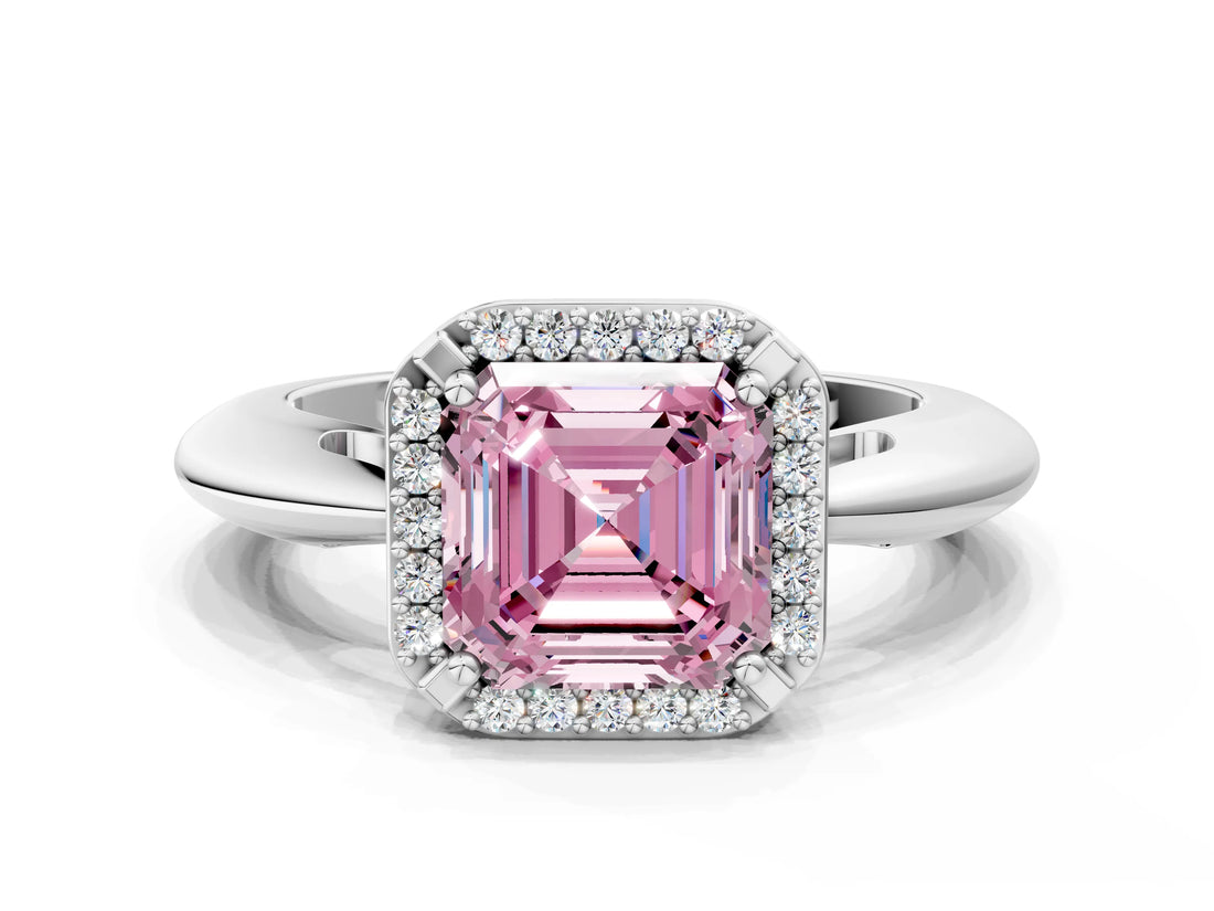 White gold Fancy Pink Asscher  Cut Diamond Halo Engagement Ring with Split Shank and Four-Prong Setting_47