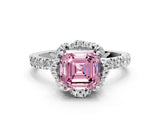 White gold Fancy Pink Asscher Cut Diamond Halo Pave Band with Four-Prong Setting_21