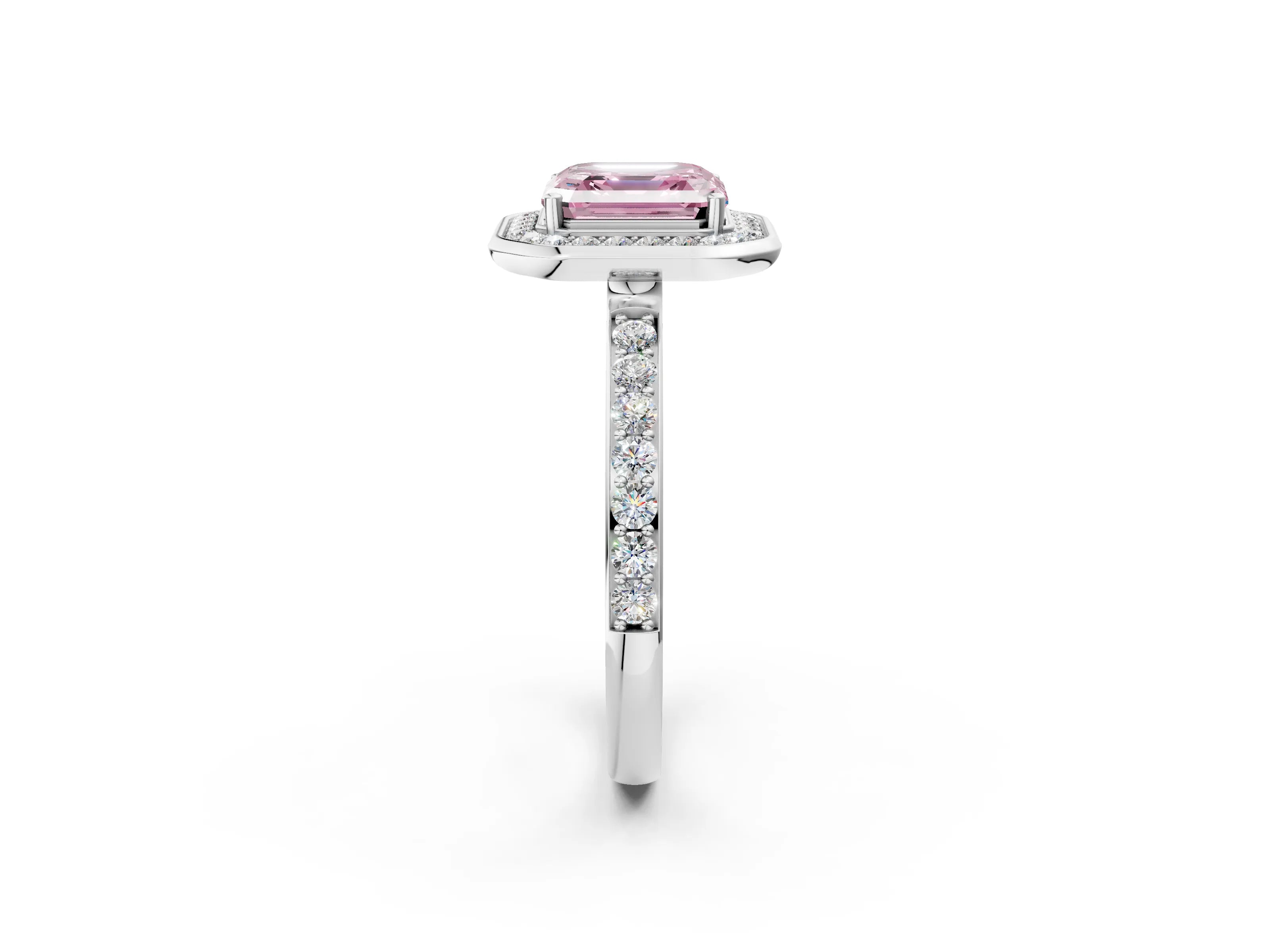 White gold Fancy Pink Asscher Cut Diamond Halo Ring with Bezel Frame and Pavé Band_2