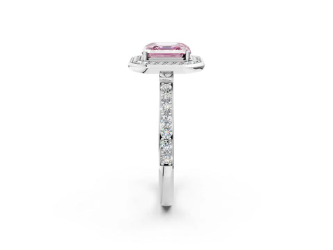 White gold Fancy Pink Asscher Cut Diamond Halo Ring with Bezel Frame and Pavé Band_2
