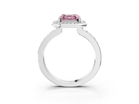 White gold Fancy Pink Asscher Cut Diamond Halo Ring with Bezel Frame and Pavé Band_3