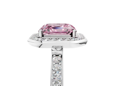 White gold Fancy Pink Asscher Cut Diamond Halo Ring with Bezel Frame and Pavé Band_5