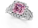 White gold Fancy Pink Asscher Cut Diamond Halo Ring with Milgrain Pavé Band and Four-Prong Setting_144