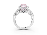 White gold Fancy Pink Asscher Cut Diamond Halo Ring with Milgrain Pavé Band and Four-Prong Setting_146