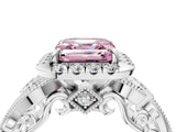 White gold Fancy Pink Asscher Cut Diamond Halo Ring with Milgrain Pavé Band and Four-Prong Setting_147