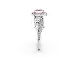 White gold Fancy Pink Asscher Cut Diamond Halo Ring with Milgrain Pavé Band and Four-Prong Setting_153