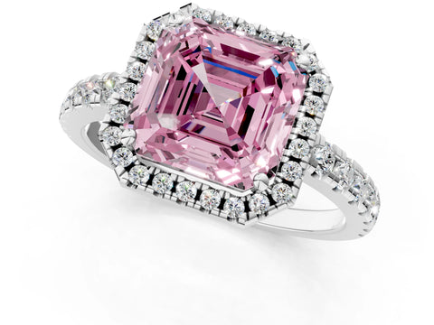 White gold Fancy Pink Asscher Cut Diamond Halo Ring with Pavé Band and Four-Prong Setting_13