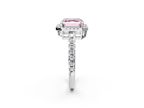 White gold Fancy Pink Asscher Cut Diamond Halo Ring with Pavé Band and Four-Prong Setting_14
