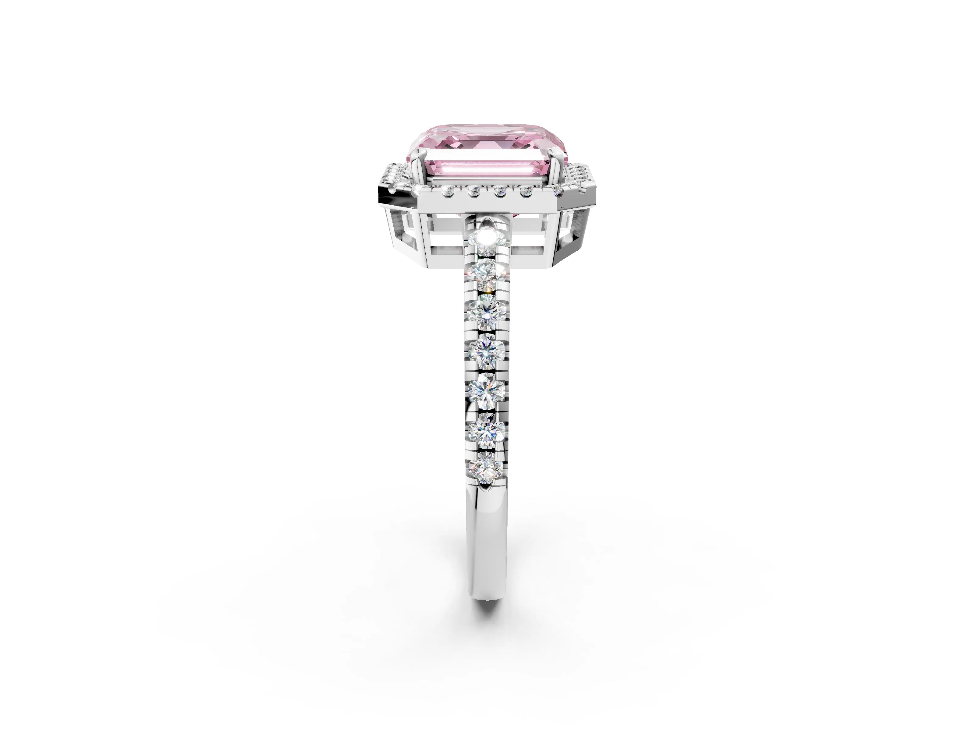 White gold Fancy Pink Asscher Cut Diamond Halo Ring with Pavé Band and Four-Prong Setting_14