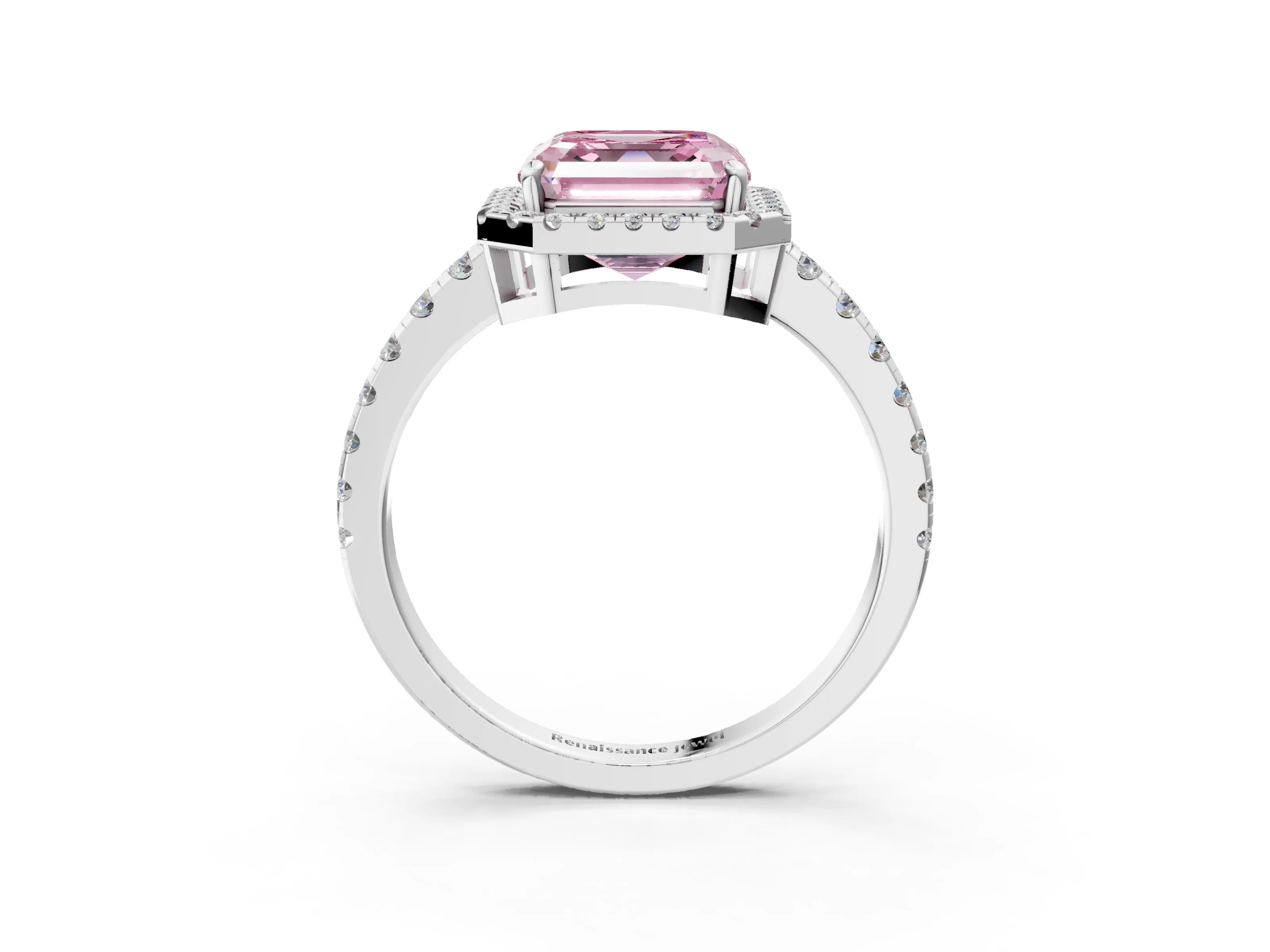 White gold Fancy Pink Asscher Cut Diamond Halo Ring with Pavé Band and Four-Prong Setting_15