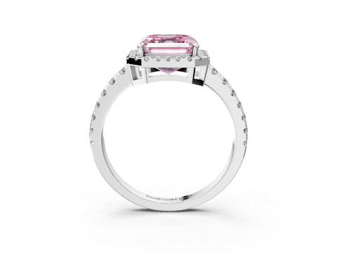 White gold Fancy Pink Asscher Cut Diamond Halo Ring with Pavé Band and Four-Prong Setting_15