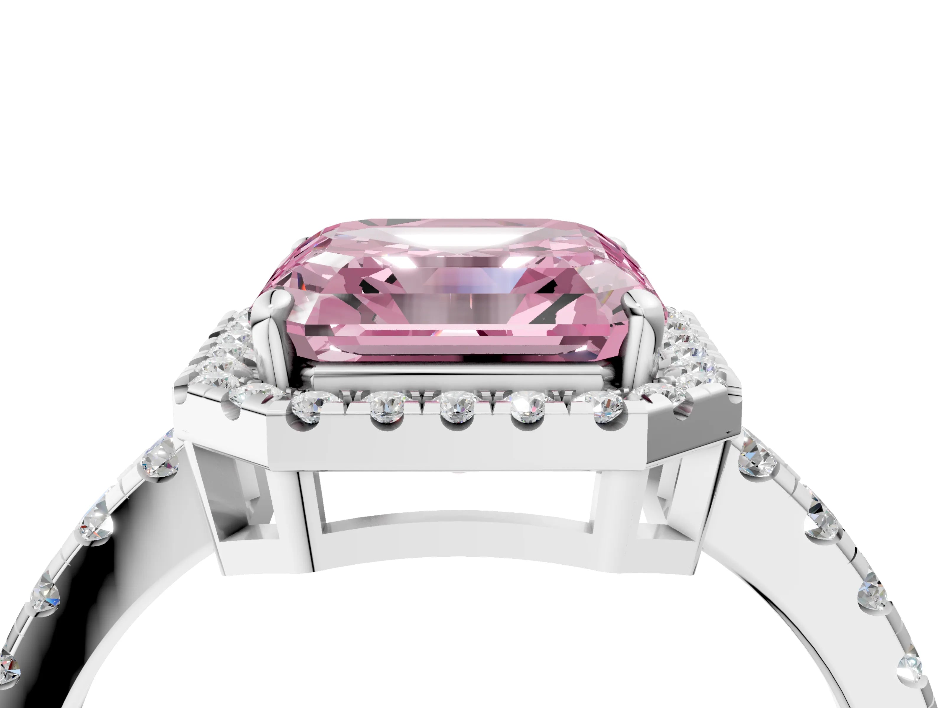White gold Fancy Pink Asscher Cut Diamond Halo Ring with Pavé Band and Four-Prong Setting_16