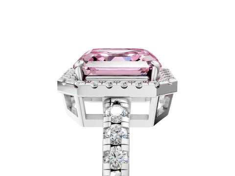 White gold Fancy Pink Asscher Cut Diamond Halo Ring with Pavé Band and Four-Prong Setting_17