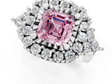 White gold Fancy Pink Asscher Cut Diamond Halo Ring with Pavé Band and Four-Prong Setting_30