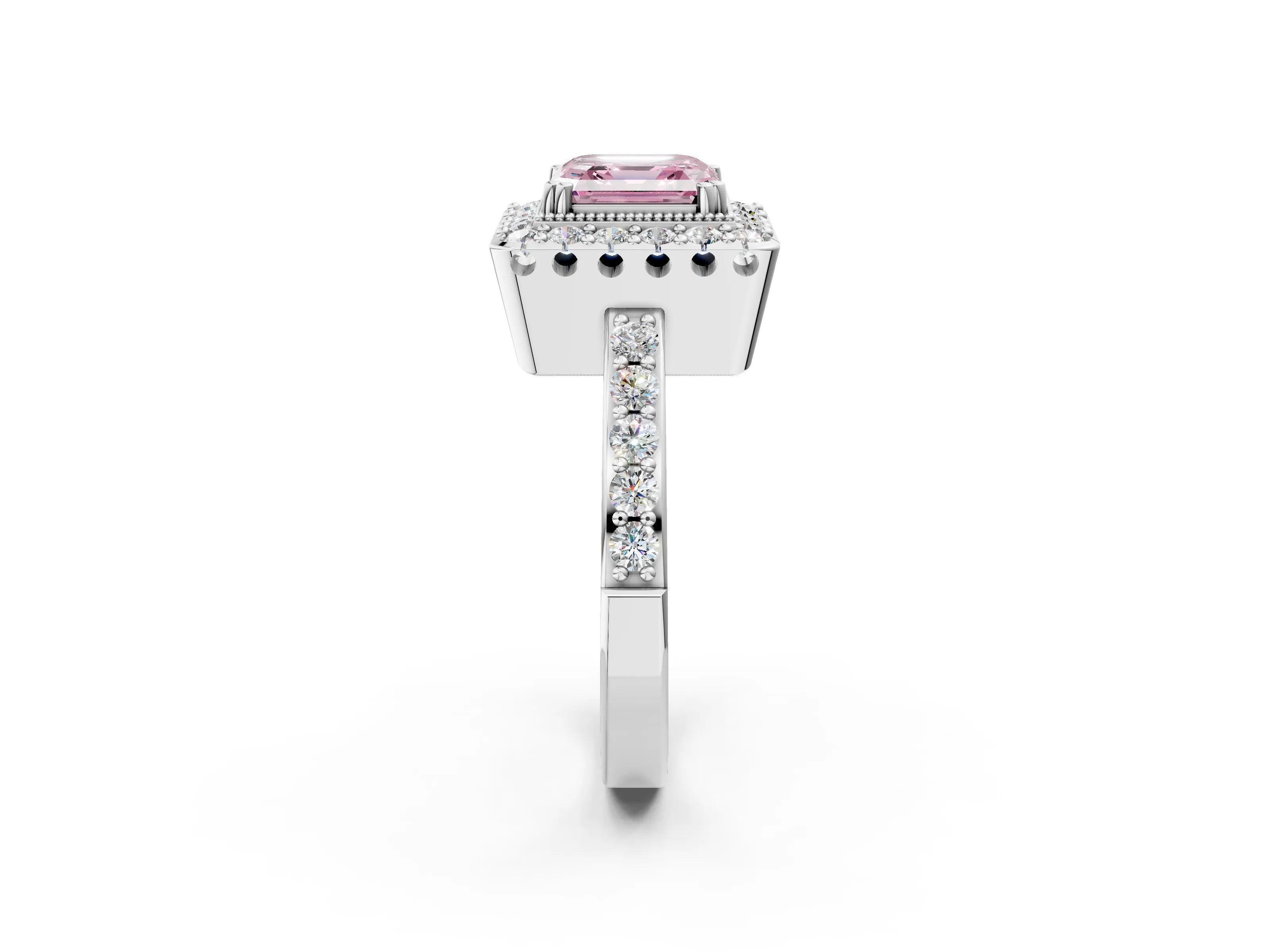 White gold Fancy Pink Asscher Cut Diamond Halo Ring with Pavé Band and Prong Setting_14