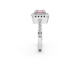 White gold Fancy Pink Asscher Cut Diamond Halo Ring with Pavé Band and Prong Setting_14