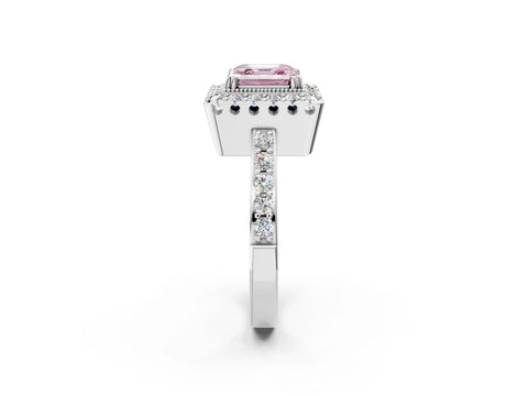 White gold Fancy Pink Asscher Cut Diamond Halo Ring with Pavé Band and Prong Setting_14