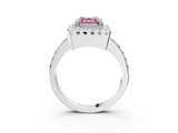 White gold Fancy Pink Asscher Cut Diamond Halo Ring with Pavé Band and Prong Setting_15