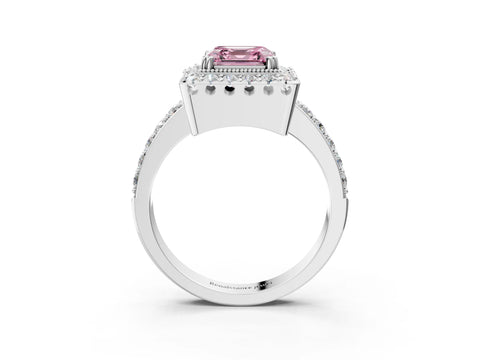 White gold Fancy Pink Asscher Cut Diamond Halo Ring with Pavé Band and Prong Setting_15