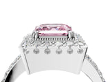 White gold Fancy Pink Asscher Cut Diamond Halo Ring with Pavé Band and Prong Setting_16