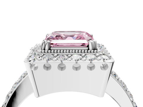 White gold Fancy Pink Asscher Cut Diamond Halo Ring with Pavé Band and Prong Setting_16