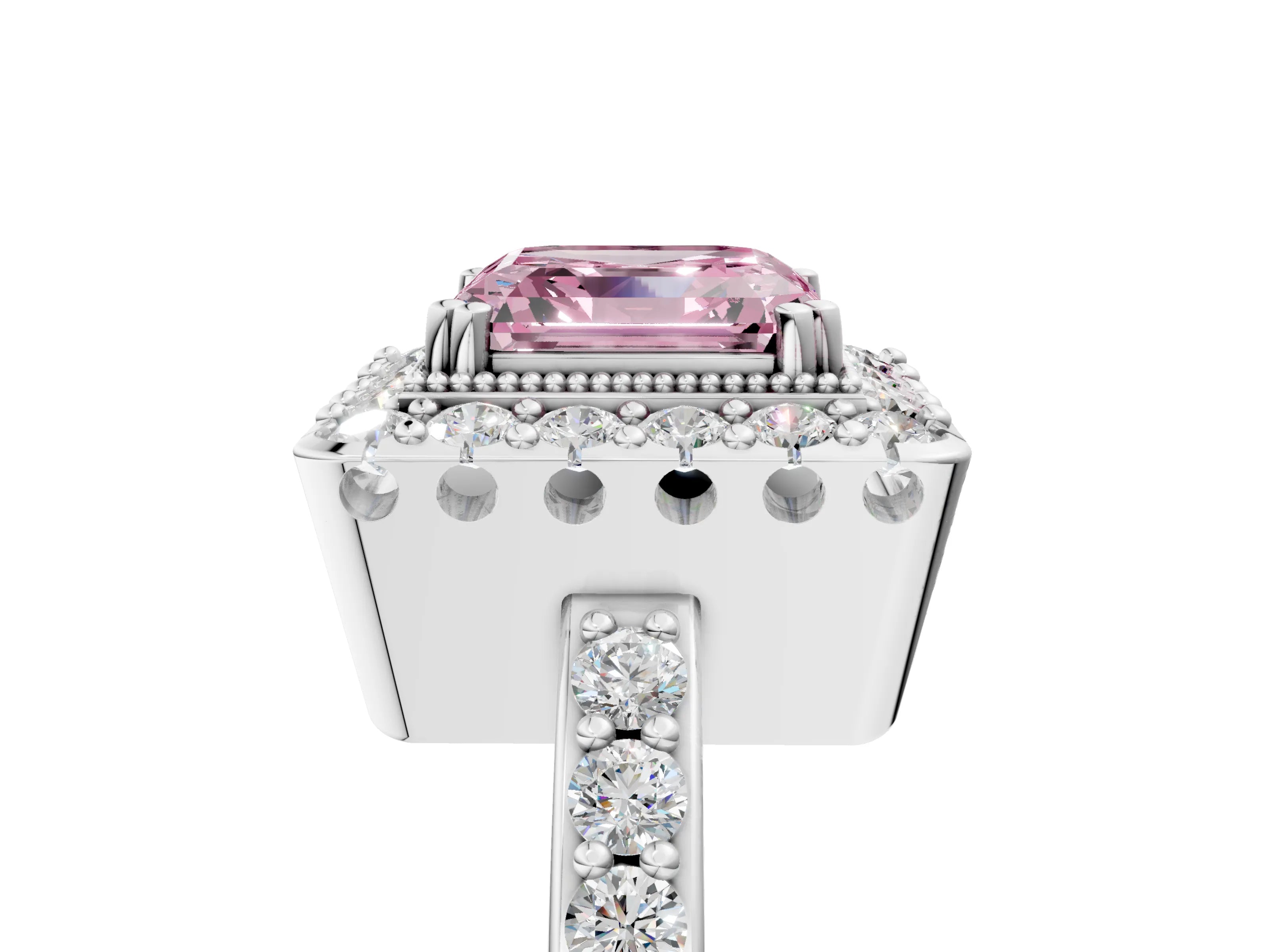 White gold Fancy Pink Asscher Cut Diamond Halo Ring with Pavé Band and Prong Setting_17