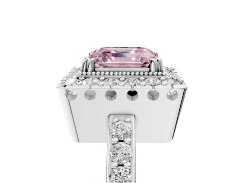 White gold Fancy Pink Asscher Cut Diamond Halo Ring with Pavé Band and Prong Setting_17