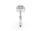 White gold Fancy Pink Asscher Cut Diamond Halo Ring with Pavé Band and Prong Setting_2