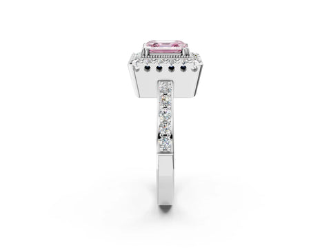White gold Fancy Pink Asscher Cut Diamond Halo Ring with Pavé Band and Prong Setting_2
