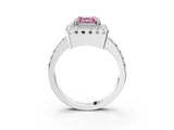 White gold Fancy Pink Asscher Cut Diamond Halo Ring with Pavé Band and Prong Setting_3