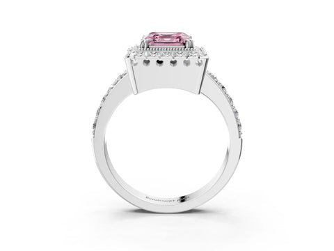 White gold Fancy Pink Asscher Cut Diamond Halo Ring with Pavé Band and Prong Setting_3