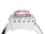 White gold Fancy Pink Asscher Cut Diamond Halo Ring with Pavé Band and Prong Setting_4