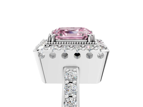 White gold Fancy Pink Asscher Cut Diamond Halo Ring with Pavé Band and Prong Setting_5