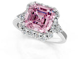 White gold Fancy Pink Asscher Cut Diamond Halo Ring with Pear Side Stones and Prong Setting_58