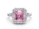 White gold Fancy Pink Asscher Cut Diamond Halo Ring with Pear Side Stones and Prong Setting_58