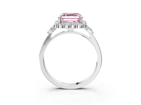 Platinum Asscher Cut Halo Engagement Ring Setting for Fancy Pink Center with Pear Accents