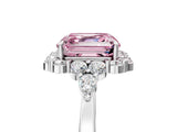White gold Fancy Pink Asscher Cut Diamond Halo Ring with Pear Side Stones and Prong Setting_63
