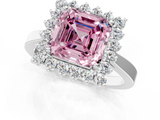 White gold Fancy Pink Asscher  Cut Diamond Halo Ring with Round Brilliant Halo and Solitaire Band_53
