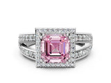 White gold Fancy Pink Asscher Cut Diamond Halo Ring with Split Shank Pavé Band and Four-Prong Setting_12