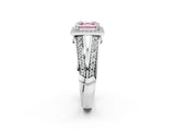 White gold Fancy Pink Asscher Cut Diamond Halo Ring with Split Shank Pavé Band and Four-Prong Setting_14