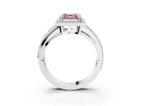 White gold Fancy Pink Asscher Cut Diamond Halo Ring with Split Shank Pavé Band and Four-Prong Setting_15