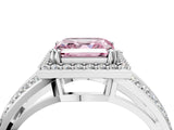 White gold Fancy Pink Asscher Cut Diamond Halo Ring with Split Shank Pavé Band and Four-Prong Setting_16