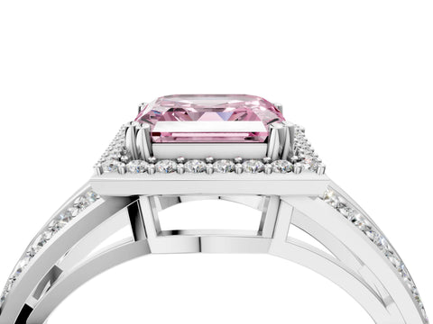 White gold Fancy Pink Asscher Cut Diamond Halo Ring with Split Shank Pavé Band and Four-Prong Setting_16
