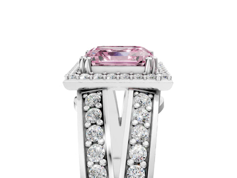 White gold Fancy Pink Asscher Cut Diamond Halo Ring with Split Shank Pavé Band and Four-Prong Setting_17